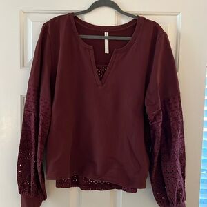 Anthropologie Eyelet Sweatshirt Top in Maroon Color!